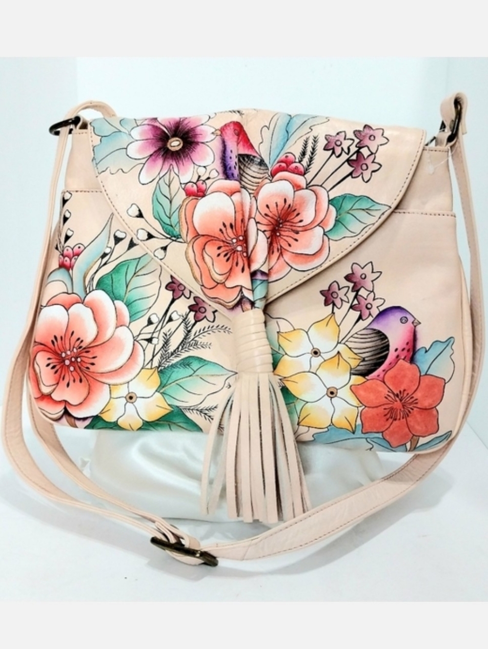 Anna by Anuschka‎ Hand-Painted, Birds and flowers Tassel Front Crossbag Bag